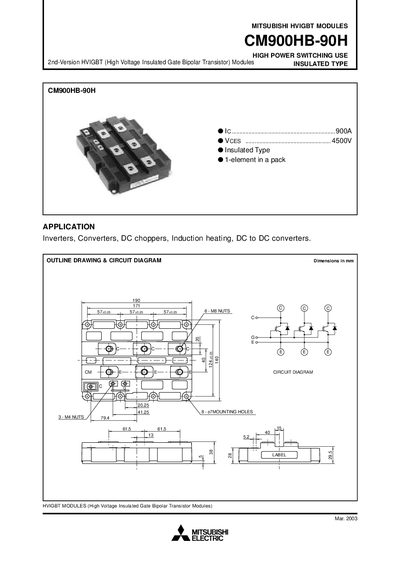 Mitsubishi Electric CM900HB-90H HVIGBT Module Datasheet - cover page