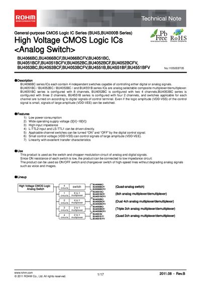 ROHM BU4066BCFV Analog Switch Technical Note - cover page