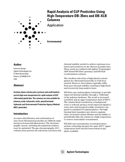 Agilent DB-35ms and DB-XLB Columns Application Note - cover page