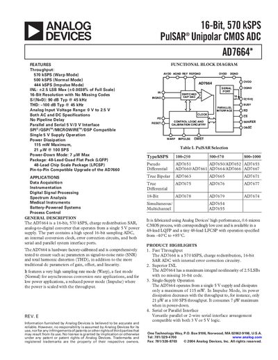 Analog Devices AD7664 Datasheet - cover page