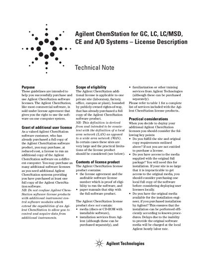 Agilent ChemStation License Description Manual - cover page