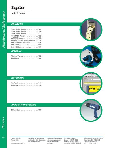 Tyco Electronics T200 Series Portable Thermal Transfer Printers Catalog - cover page