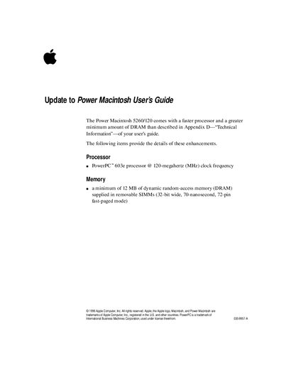 Apple Power Macintosh 5260/120 Series User Guide Update - cover page
