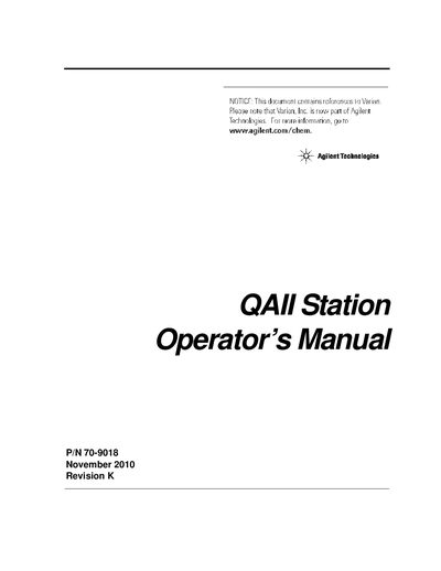 QAII Station 70-9018 Operator s Manual - cover page