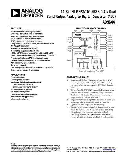 Analog Devices AD9644 ADC Datasheet - cover page