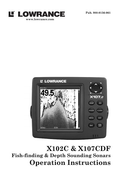 Lowrance X102C and X107CDF Fish-finding Depth Sounding Sonars Operation Instructions - cover page