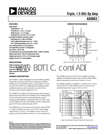 Analog Devices AD8003 Datasheet - cover page
