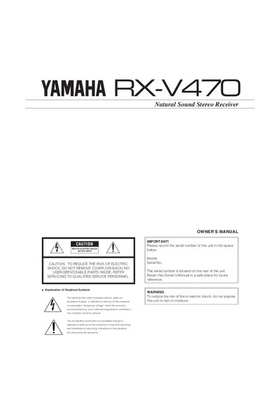 YAMAHA RX-V470 Natural Sound Stereo Receiver OWNER'S MANUAL - cover page