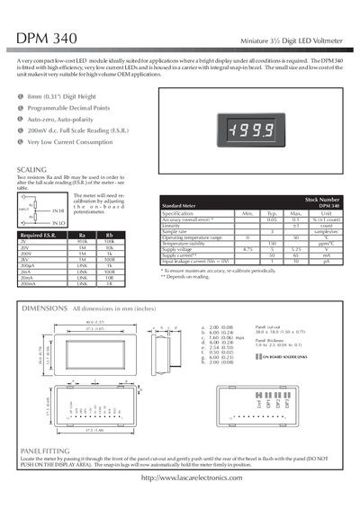 Lascar DPM 340 Miniature LED Voltmeter Datasheet - cover page