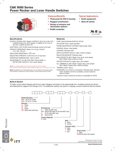 ITT C&K 9000 Series Power Rocker and Lever Handle Switches Product Leaflet - cover page