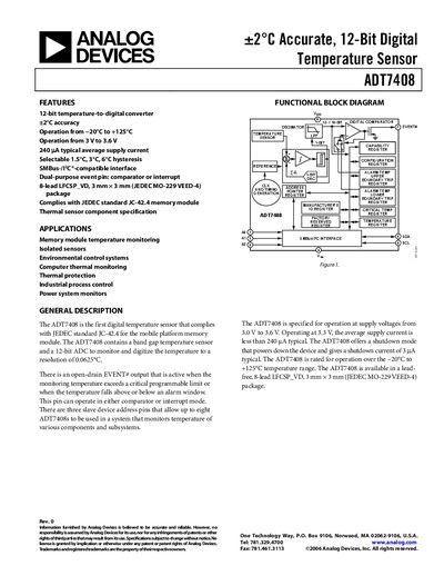 Analog Devices ADT7408 Temperature Sensor Datasheet - cover page