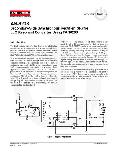 Fairchild Semiconductor FAN6208 Secondary-Side Synchronous Rectifier Application Note - cover page
