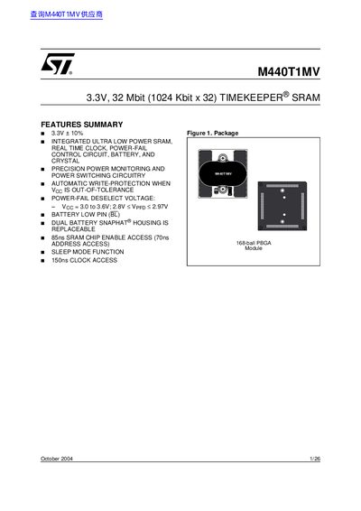 ST M440T1MV 3.3V 32 Mbit (1024 Kbit x 32) TIMEKEEPER SRAM handbook - cover page