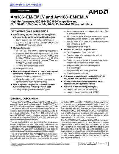 AMD Am186TM EM/EMLV Am188TM EM/EMLV - cover page
