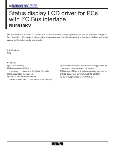 ROHM BU9910KV Status LCD Driver Datasheet - cover page