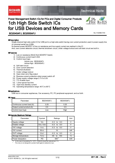 ROHM BD2045AFJ / BD2055AFJ Technical Note - cover page