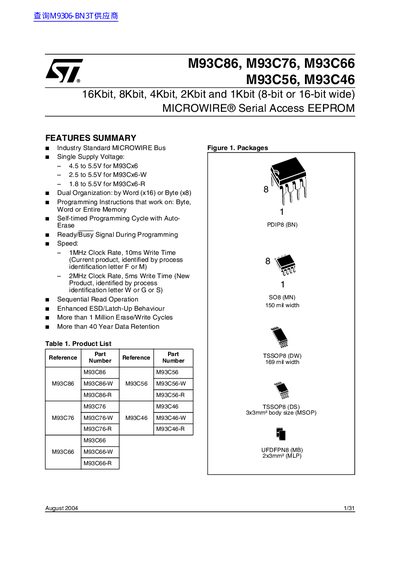 STMicroelectronics M93C86/M93C76/M93C66/M93C56/M93C46 Handbook - cover page