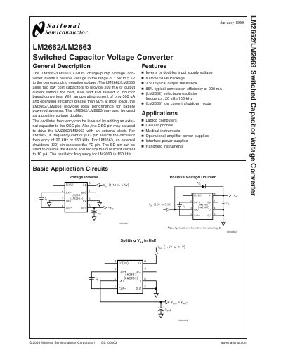 National Semiconductor LM2662/LM2663 Switched Capacitor Voltage Converter Datasheet - cover page