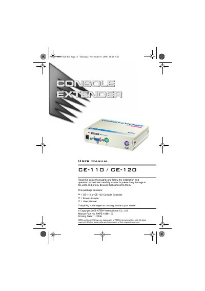 ATEN CE-110/CE-120 Console Extender User Manual - cover page