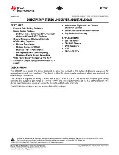 Texas Instruments DRV601 Data Sheet - cover page