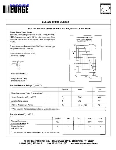 Surge SL5225‑SL5262 Zener Diode Datasheet - cover page