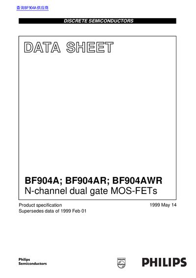 Philips BF904A/BF904AR/BF904AWR N-channel Dual Gate MOS-FETs Datasheet