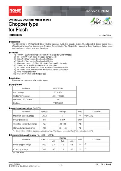 ROHM BD6062GU LED Driver Datasheet - cover page