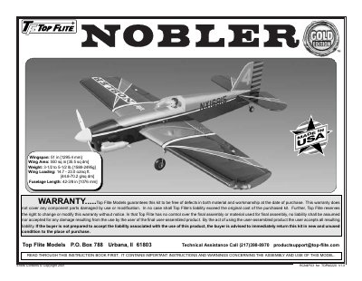 Top Flite Nobler RC Model Assembly Manual - cover page