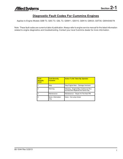Cummins Diagnostic Fault Codes QSB QSC QSL QSM11 QSX15 QSK19 QSK23 QST30 QSK45 QSK60 QSK78 - cover page
