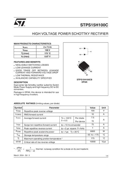 STMicroelectronics STPS15H100C High Voltage Power Schottky Rectifier Handbook - cover page