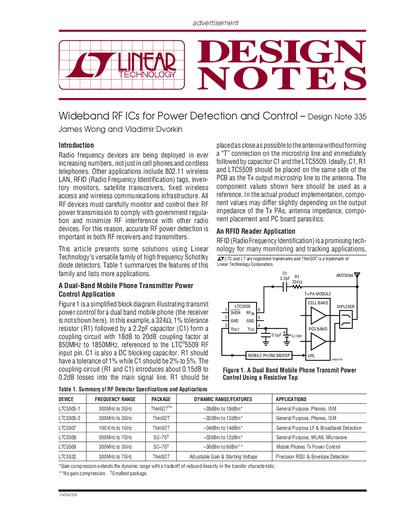 Linear Technology Wideband RF ICs Power Detection Design Note 335 - cover page