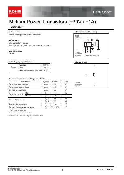 ROHM 2SAR293P Datasheet - cover page
