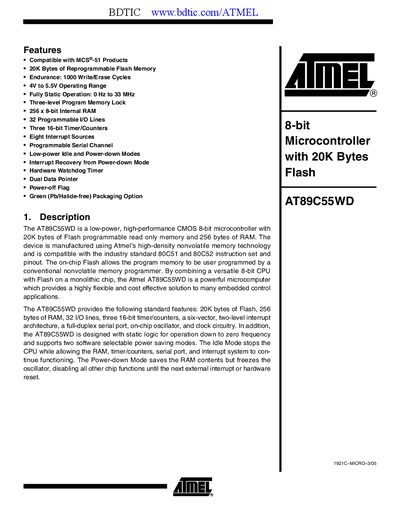 Atmel AT89C55WD Datasheet - cover page