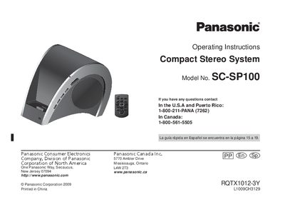 Panasonic SC-SP100 Compact Stereo System Operating Instructions - cover page