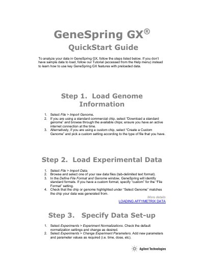 Agilent GeneSpring GX QuickStart Guide - cover page
