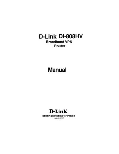 D-Link DI-808HV Broadband VPN Router User Manual - cover page