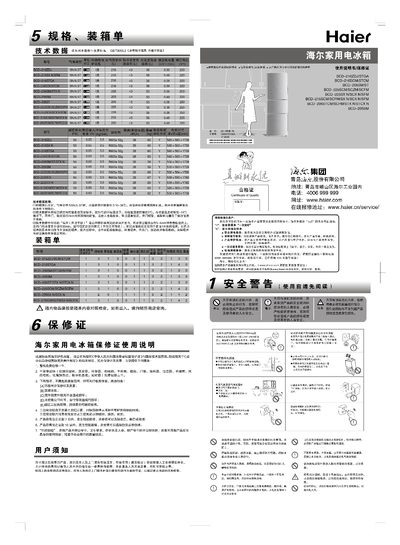 Haier BCD-216/BCD-225 Series Refrigerator User Manual - cover page