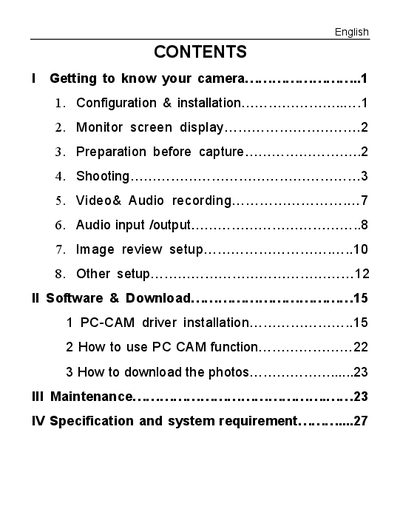 Digital Camera User Manual - cover page