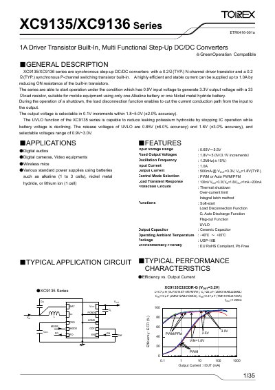 Torex XC9135/XC9136 Series Multi-Functional Step-Up DC/DC Converters Datasheet - cover page