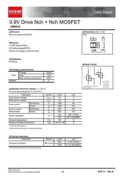 ROHM EM6K34 Datasheet - cover page