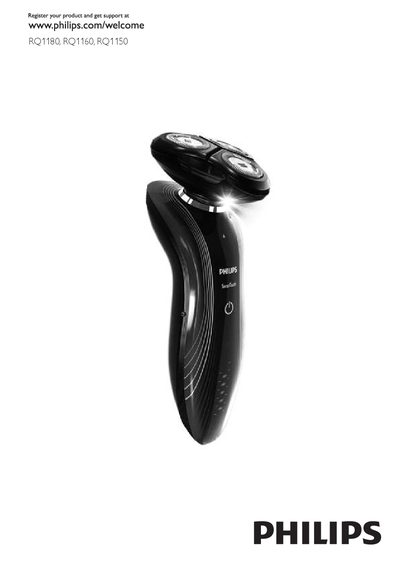 PHILIPS RQ1180 RQ1160 RQ1150 electric shaver Manual - cover page