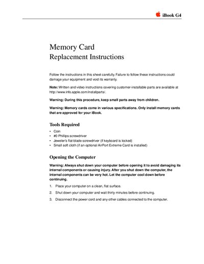 Apple iBook G4 Memory Card Replacement Instructions - cover page