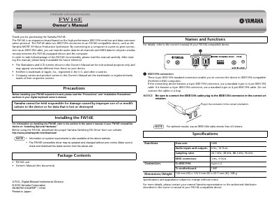 Yamaha FW16E FireWire Expansion Board User Manual - cover page
