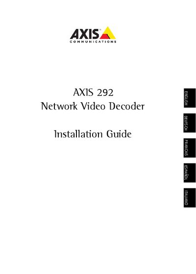 Axis 292 Network Video Decoder Installation Guide - cover page