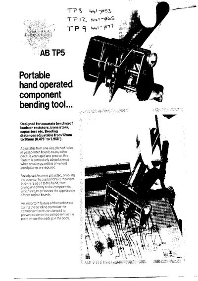 AB Engineering Company TP5 Hand Operated Component Bending Tool User Manual - cover page