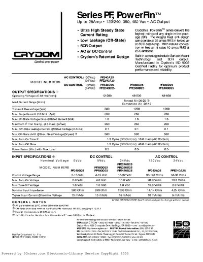 Crydom PF PowerFin Datasheet - cover page