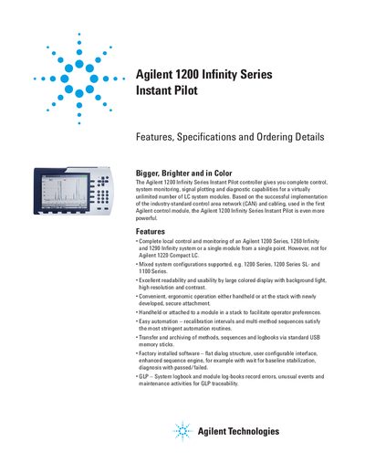Agilent 1200 Infinity Series Instant Pilot Features and Specifications - cover page