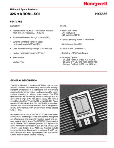 Honeywell HX6656 Data Sheet1  - cover page
