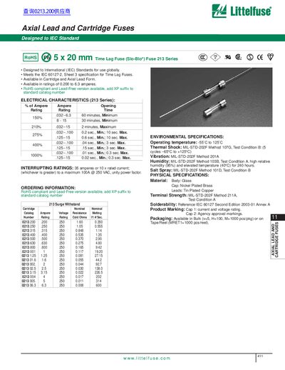 Littelfuse Axial Lead Cartridge Fuses Data Sheet - cover page