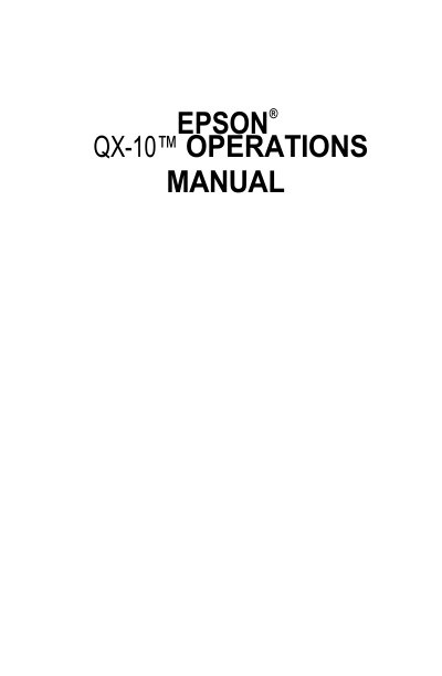 Epson QX-10 Computer Operations Manual - cover page